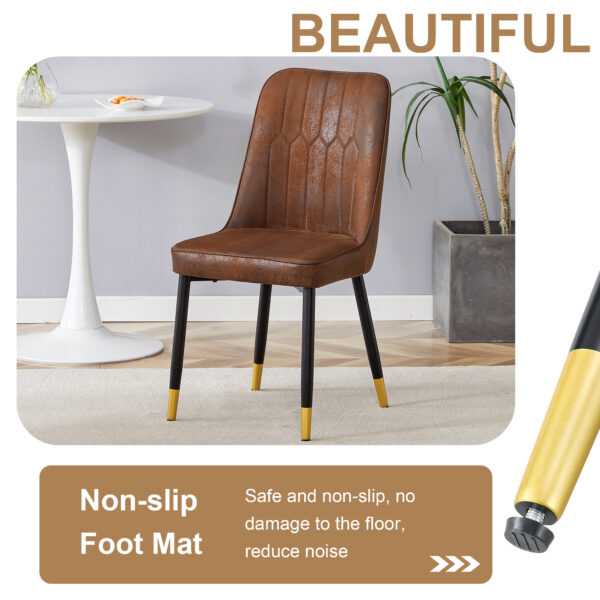 567fe9929a4440978db133189f451ff9_7fa0f8920f73ce9e594e6d3b2f865939 Table and chair set.67"x36" Wood-Textured MDF Dining Table Set with 4 Brown Suede Chairs.MDF sticker,Wood colored texture sticker,Brown armless dining chair,Suitable for kitchen,Dining room,etc.