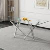 Large Modern Rectangular Glass Dining Table for 6-8 with 0.39" Tempered Glass Tabletop and Silver Chrome Metal Legs, for Kitchen.Tempered Glass Tabletop,Double Fork Metal Legs.W1151S03321