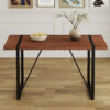 Industrial Rectangular MDF Walnut Color Wood Grain Dining Table for 4-6 people with 1.5 inch thick MDF top and black metal legs for desks, kitchens, patios, dining rooms.