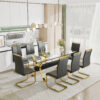 Dining table. Modern tempered glass dining table. Large modern office desk with gold plated metal legs and MDF crossbars, suitable for both home and office use. Kitchen. 79 ''x39''x30 ''  1105