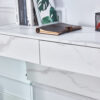 White environmental protection MDF minimalist dresser, desk, desktop computer desk, with double drawer storage space, simple home, perfect for various styles of home environment.