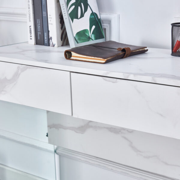 White environmental protection MDF minimalist dresser, desk, desktop computer desk, with double drawer storage space, simple home, perfect for various styles of home environment.