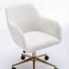 Modern Teddy Fabric Material Adjustable Height 360 Revolving Home Office Chair With Gold Metal Legs And Universal Wheel For Indoor,White
