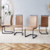 Modern Dining Chairs, Technology cloth High Back Upholstered Side Chair with C-shaped Tube Black Metal Legs for Dining Room Kitchen Vanity  Club Guest Office chair (Set of 4)Brown 1162