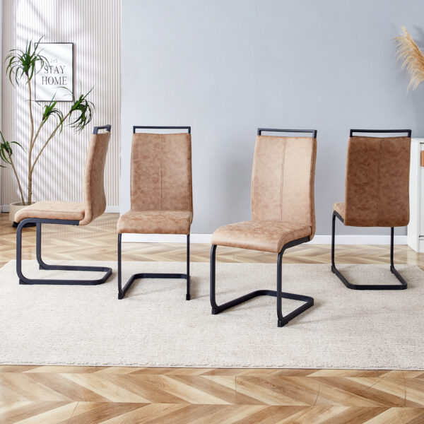 56f89ea230e24b20b64b2b42dc543c81_20240408_56cb8930f9a0a4ece410d096213380ba Modern Dining Chairs, Technology cloth High Back Upholstered Side Chair with C-shaped Tube Black Metal Legs for Dining Room Kitchen Vanity Club Guest Office chair (Set of 4)Brown 1162