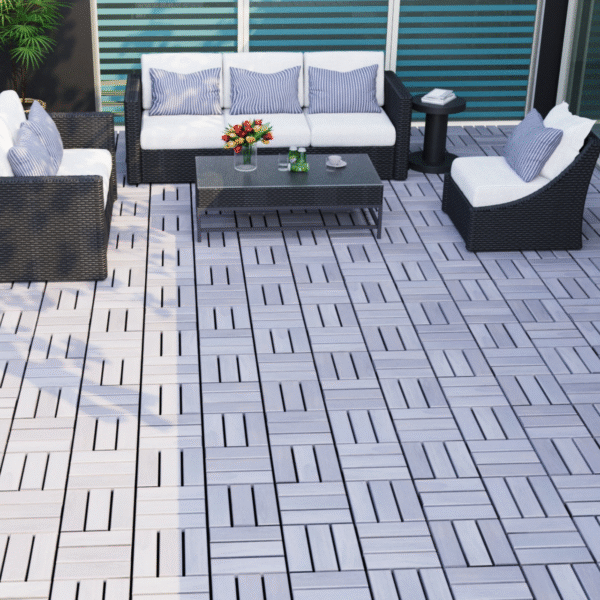 30 PCS Interlocking Deck Tiles Checker Pattern, 12" x 12" Square Light Gray Acacia Hardwood Outdoor Flooring for Patio, Bancony, Pool Side,...
