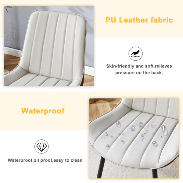 5720c6aa266b404eb5d818535c5a3ae8_8cd5e66cbc3e06ab2db68af0638eaac1 Extended Seat Cushion PU Dining Chair Set - Four Pieces.Smooth line design,Integral metal leg structure,Can integrate well into various modern home decoration styles.Gray and Brown Splicing Colors.
