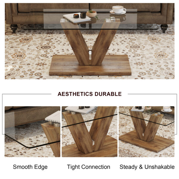 5736c1e7f1ce4f6e8c2f05cbe401eaaf_20240321_c968d14a9cc5bc9efa1cf2a2f0289bf8 A modern minimalist style coffee table. Transparent tempered glass tabletop with wooden MDF columns. Suitable for living room and dining room. CT-V