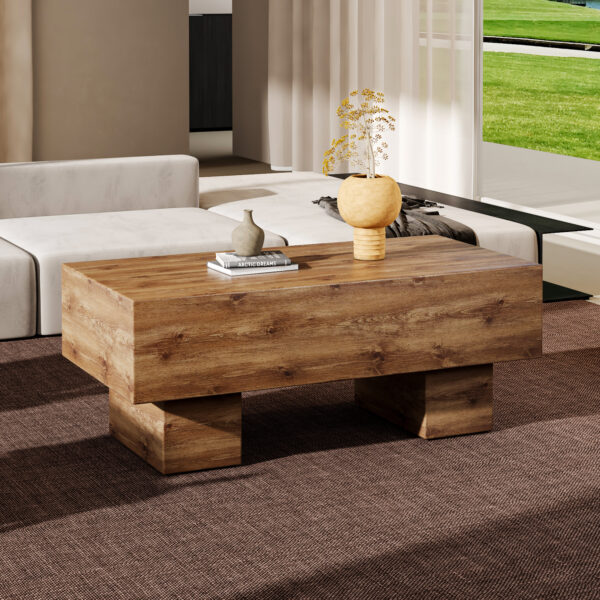 57456b1d97bc4875be27323bef63dbb8_23e49e72fe4953da1ccf72e76947174a This modern rectangular coffee table features a stylish wood color, making it an ideal addition to any living room or apartment, and measures 43.3 "x 21.6" x 17.2 ".W1151P168335
