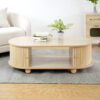 MDF ELEGANT LONG OVAL STORAGE SIDE TABLE WITH RETRO CHARM, NATURAL COLOR