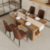 Table and chair set.64.5 x 35.4 Inch Stylish Wood Color Textured Dining Table.Paried With 4 BrownTechnology-Fabric Dining Chairs.Suitable for kitchen,Dining room,etc.