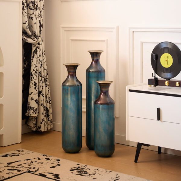 Floor metal vase modern style decoration home droplet shaped white metal vase 3-piece set gorgeous home decoration large glazed metal vase