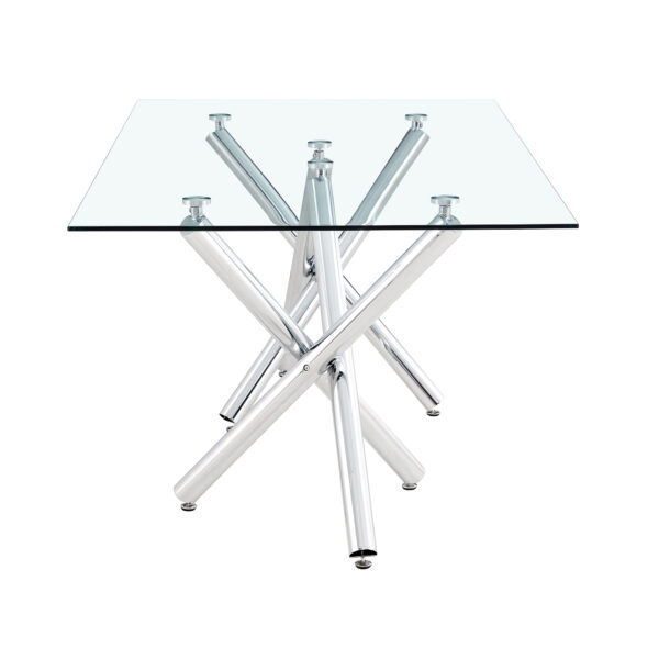 577bcec0115a47fd89a2a1d1777cf540_a90f151cde408675190175bd3a4d504e Large Modern Rectangular Glass Dining Table for 6-8 with 0.39" Tempered Glass Tabletop and Silver Chrome Metal Legs, for Kitchen.Tempered Glass Tabletop,Double Fork Metal Legs.W1151S03321