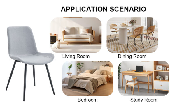 5788afd37d7e44b8a8a5ded7ccc2c7d8_733e9599d7ca20207a828049bc122829 Comfortable Linen-Cotton Dining Chair Set - Six Pieces in Light Gray.Integrated Seat and Backrest,Linen-Cotton Material,Curved Widened Cushion Design For More Comfort.