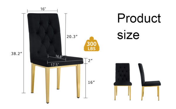 579044f3ac4b426b92fb946e8a70fe41_0edb36d512e21254226a91d85ba4eb48 4 piece dining chairs.The gold metal legs complement the black velvet, showcasing a perfect blend of modern and classic elements.Suitable for various occasions such as kitchens,conference rooms, etc.