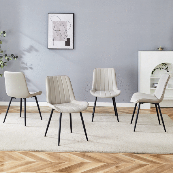 579b53fa337d40f98374be7ea7a8e960_445450fb5eefa0ba8c89f7c9d4dc5390 Extended Seat Cushion PU Dining Chair Set - Four Pieces,Ergonomic Design.Smooth line design,Integral metal leg structure,Can integrate well into various modern home decoration styles.