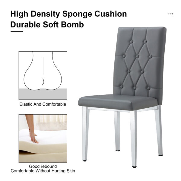 57a03d403ab5420f970de395b912f72f_cf0ddeb8ce7491ae6048c78b5f27d4c9 4 piece set of gray armless dining chairs brings a touch of elegance and mystery to the dining area with its deep gray tone,The grid and buckle design of the back add a vintage yet fashionable touch