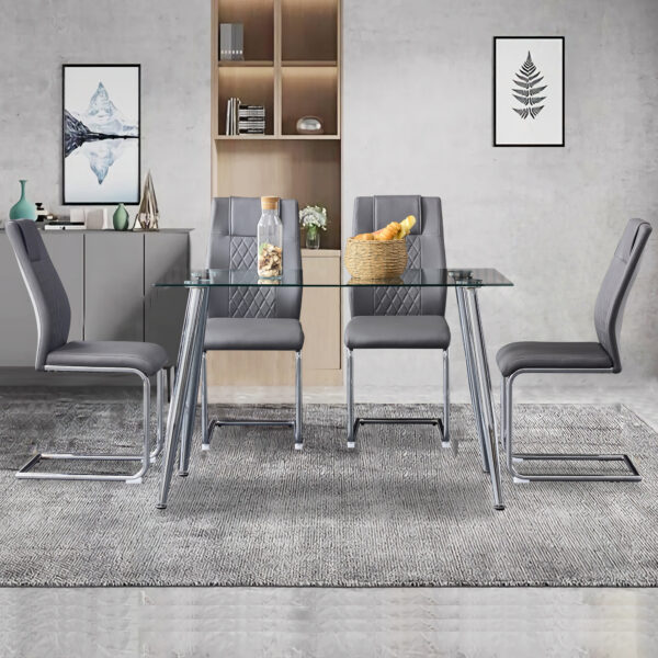 Modern Dining Chairs with Faux Leather Padded Seat Dining Living Room Chairs Upholstered Chair with Metal Legs Design for Kitchen, Living, Bedroom, Dining Room Side Chairs Set of 6 (Grey+PU)C-001