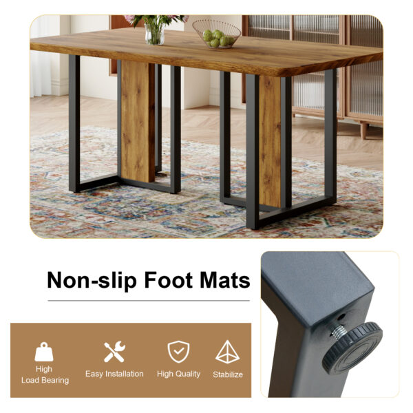 57bd861d1f35429994cbc0bc306f7fb0_8af74812f0abe61adaff551098f2099e Table and chair set.67"x36" Wood-Textured MDF Dining Table Set with 6 Brown Suede Chairs.MDF sticker,Wood colored texture sticker,Brown armless dining chair,Suitable for kitchen,Dining room,etc.