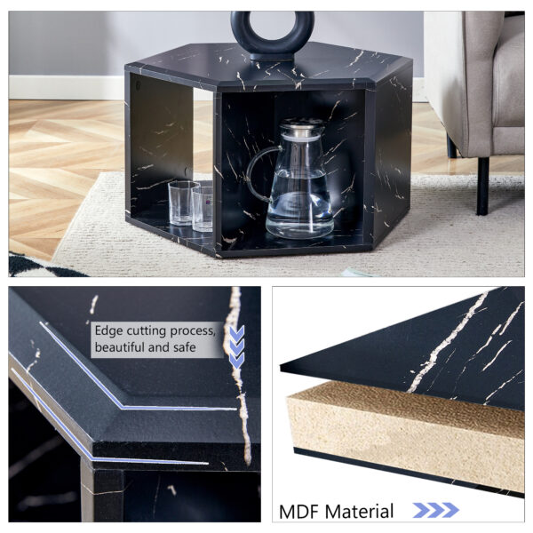 57db3369a5624ba28adb679b8733fa0d_c102f1e8339062b1a4c8cccab39f09b8 Hexagonal MDF coffee table, characteristic pattern stickers, multi-hole design to give more storage space, simple and convenient design makes it suitable for all kinds of style scenes.