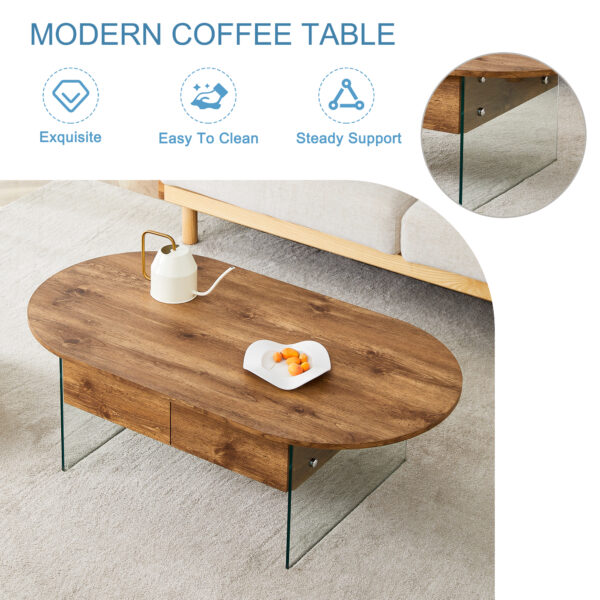 5830f5ea1cf3499fb3ae0e5e64e63daf_4f1ef82f8aa33a83b9f8c6aa8f3329e1 Coffee table with double drawers. The board surface is MDF sticker, and both sides are transparent tempered glass. The design is simple and elegant, with excellent storage functions.