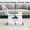 A rectangular modern and fashionable coffee table with tempered glass tabletop and white MDF legs. Suitable for living room.47.2"*25.5"*18"
