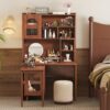 Computer Desk with 90 Degree Rotating Desktop, 43x70 Inch Office Desk with Storage Drawer and Cabinets, Gaming Desk with Shelves, Writing Desk for Study, Work Desk for Home Office Bedroom Living Room