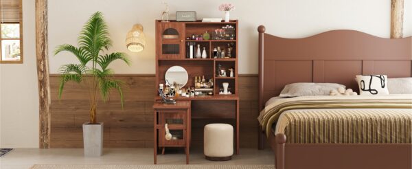 Computer Desk with 90 Degree Rotating Desktop, 43x70 Inch Office Desk with Storage Drawer and Cabinets, Gaming Desk with Shelves, Writing Desk for Study, Work Desk for Home Office Bedroom Living Room