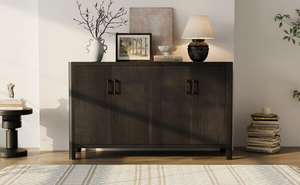 Mirod Farmhouse Style 4-Door Cabinet with Natural Finish, A Rustic Accent for Entryways or Small Spaces