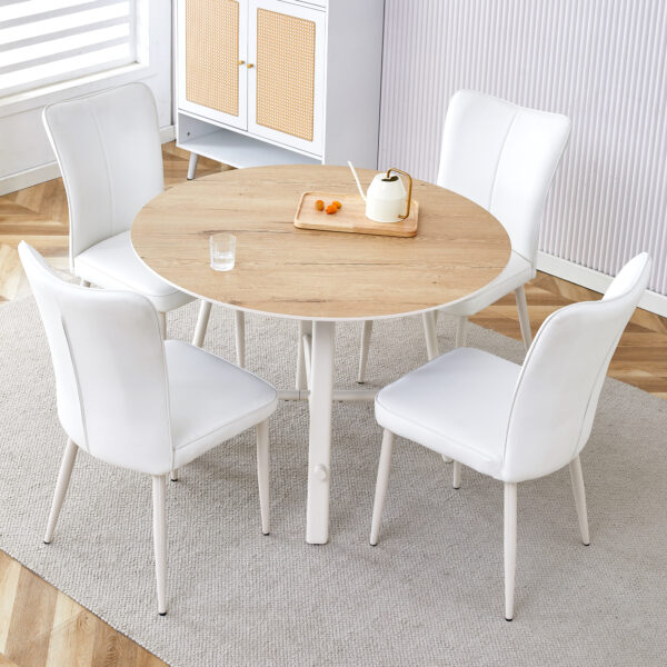 58d2e4f923e24bc0b9a5638a193b2bea_054ad6c1aaf7c5c35b46f1ce3e1fc023 Table and chair set, MDF desktop, white metal table legs, stable and beautiful, suitable for most styles of home. Modern simple dining table, comfortable seating.