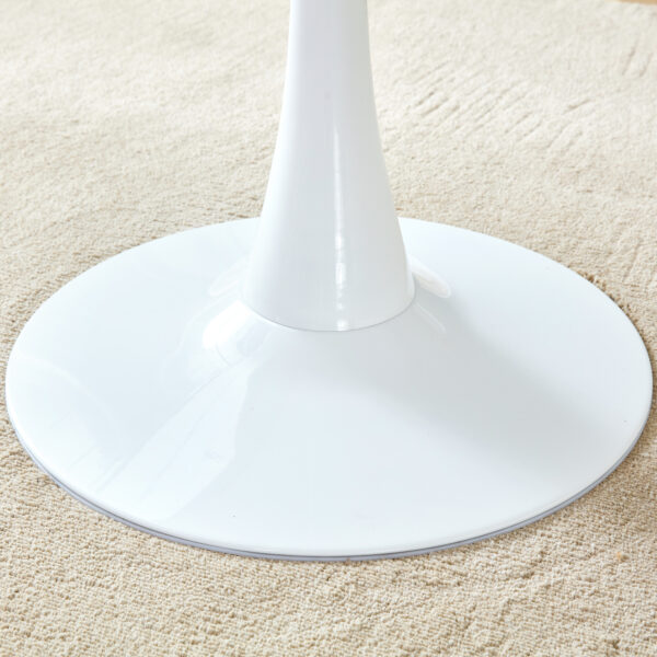 58fc9762b3814df58ee4d9367bb3245e_0e3d6e92b88d3e9524013424c1ebe829 Table and chair set.Hourglass-Shaped Stable Small Round Table -31.9" * 31.9" with 4 Cream-Style dining chairs with a vertical line design on backrest.Adding a warm atmosphere to your family.