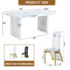 Table and chair set.63"*35.4" White Imitation Marble Pattern MDF Dining Table Set - 6 PU Chair With White Saddleback, Geometric Pattern Backrest,Golden Curved Metal Leg.Suitable For Various Scenes.