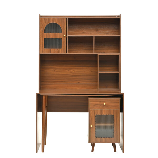 Computer Desk with 90 Degree Rotating Desktop, 43x70 Inch Office Desk with Storage Drawer and Cabinets, Gaming Desk with Shelves, Writing Desk for Study, Work Desk for Home Office Bedroom Living Room