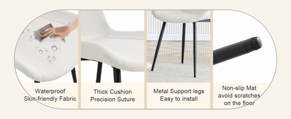 5943a1b5108c4e8ab4e32bb476833bc9_f1d0593f857ad2cff56fa6bd7485c722 Table and chair set.A minimalist retro rectangular dining table with a specially textured top and black metal legs.Paired With 6 White Artificial PU Chairs With Curved Widened Cushion Design.
