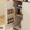 White Kitchen Island Cart with Foldable Tabletop & Drop Leaf - Mobile Breakfast Bar on Wheels with Wood Top and Storage