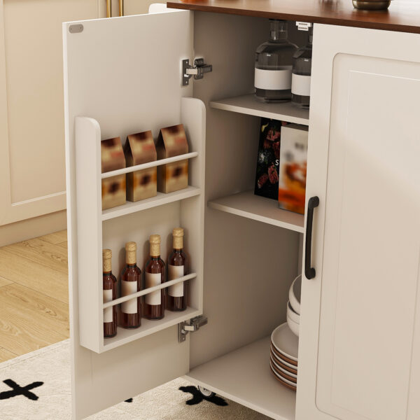 59579dd578724a4995207b17197ded19_80bd666da131bd758d1c4ee5ea09a8f6 White Kitchen Island Cart with Foldable Tabletop & Drop Leaf - Mobile Breakfast Bar on Wheels with Wood Top and Storage