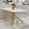 Large modern minimalist rectangular dining table with 0.39 "imitation marble tabletop and golden metal legs, suitable for kitchen, dining room, living room, conference room, and banquet hall 1537