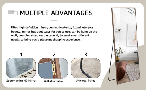 Fourth generation solid wood frame long mirror, dressing mirror, bedroom foyer, decorative mirror, clothing store, floor to ceiling mirror, wall mounted. 71 "* 31.4"