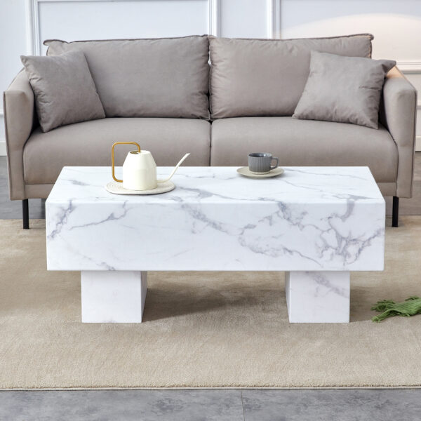 598e07811545473ca76916917e1ec931_20240123_5a1cbd9b2fbdb19df0f1c1727f2965f5 Modern Simple White Marble Texture MDF Coffee Table - 43.3"x21.6"x17.2" Practical Model.Making it an ideal addition to any living room or apartment.W1151134962