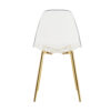 Transparent and stylish ergonomic dining chair unlocks a new experience of lightweight fashion, comfort, and stability. Transparent seat cushion, golden metal legs. One box of three.