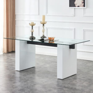 Large modern rectangular table with 0.4 inch patterned tabletop and large MDF table legs, suitable for kitchen, dining room, and living room 71 "* 35.4" * 30 "