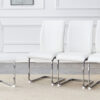 Luxury Simple Arch Chair - Set of 4 White PU Material High Resilience Dining Chair with Arched Metal Silver Leg.