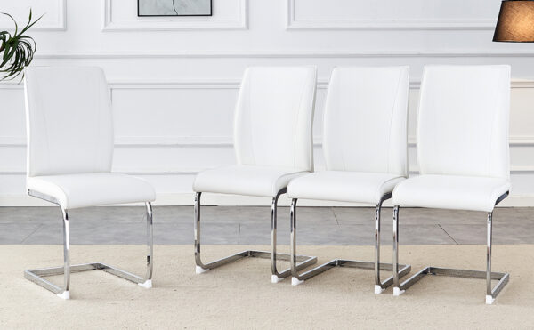 5a64442a8e3641bf8ba57da804cf7d5d_3812592010755168d5687802df46d80a Luxury Simple Arch Chair - Set of 4 White PU Material High Resilience Dining Chair with Arched Metal Silver Leg.