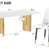 Table and chair set.The table has a glass top with imitation marble pattern stickers and stainless steel golden legs. Paried with chairs with PU artificial leather backrest cushions and black legs.