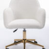 Modern Teddy Fabric Material Adjustable Height 360 Revolving Home Office Chair With Gold Metal Legs And Universal Wheel For Indoor,White