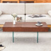 Walnut Colored MDF Coffee Table - 39.3"x21.6" with Tempered Glass Legs.Density Board Sticker,Reinforced Glass Legs.Walnut Colored Texture Sticker.