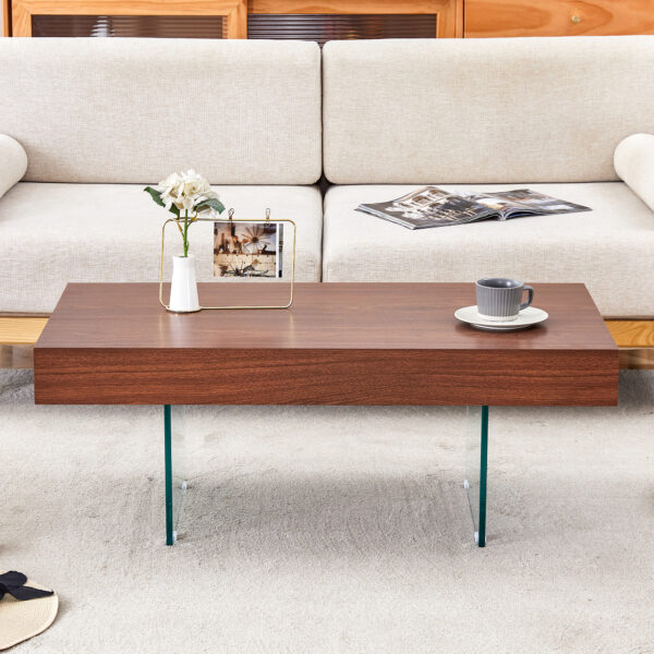 5ae3e451123944538d826b7dbd9a128e_eff0d4a6f561dd846e457b097d2eae03 Walnut Colored MDF Coffee Table - 39.3"x21.6" with Tempered Glass Legs.Density Board Sticker,Reinforced Glass Legs.Walnut Colored Texture Sticker.