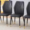 4 modern dining chairs with stylish PU patterned backrest and black metal legs for a comfortable home experience in the kitchen, bedroom and office.