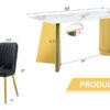 Table and chair set.63"x31.5x30" Luxurious Cold Jade Patterned Sintered Stone Table with Golden Stainless Steel Legs.Paried With 4 Black PU Chairs with Simple Line Designs On The Backrest.
