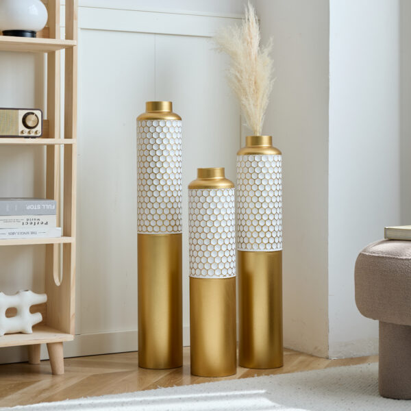 Floor metal vase modern style decoration home droplet shaped white metal vase 3-piece set gorgeous home decoration large glazed metal vase
